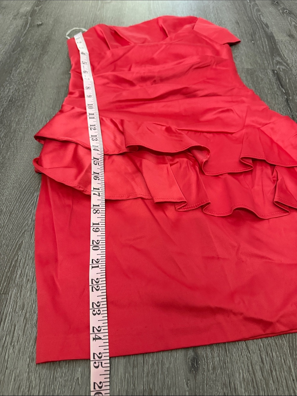 Strapless Red-Orange Ruffle Cocktail Dress - Picture 4 of 6
